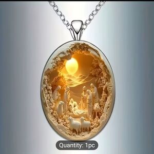 Radiant Gold and Silver Nativity Scene Necklace